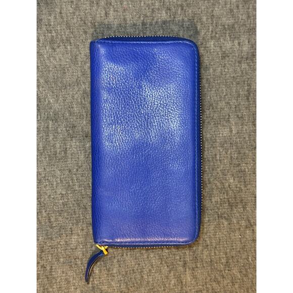 Marc by Marc Jacobs Blue Leather Work Wear Gold Plaque Logo Zip Around Wallet - Picture 7 of 8